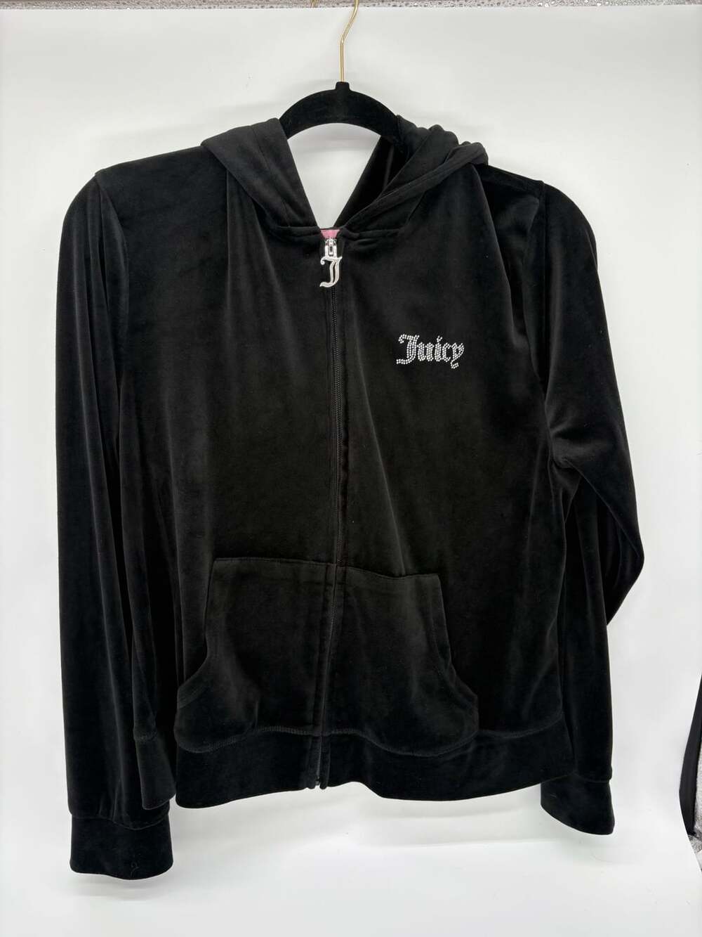 Y2K Juicy Couture Velour Zip Hoodie Size XXL Black